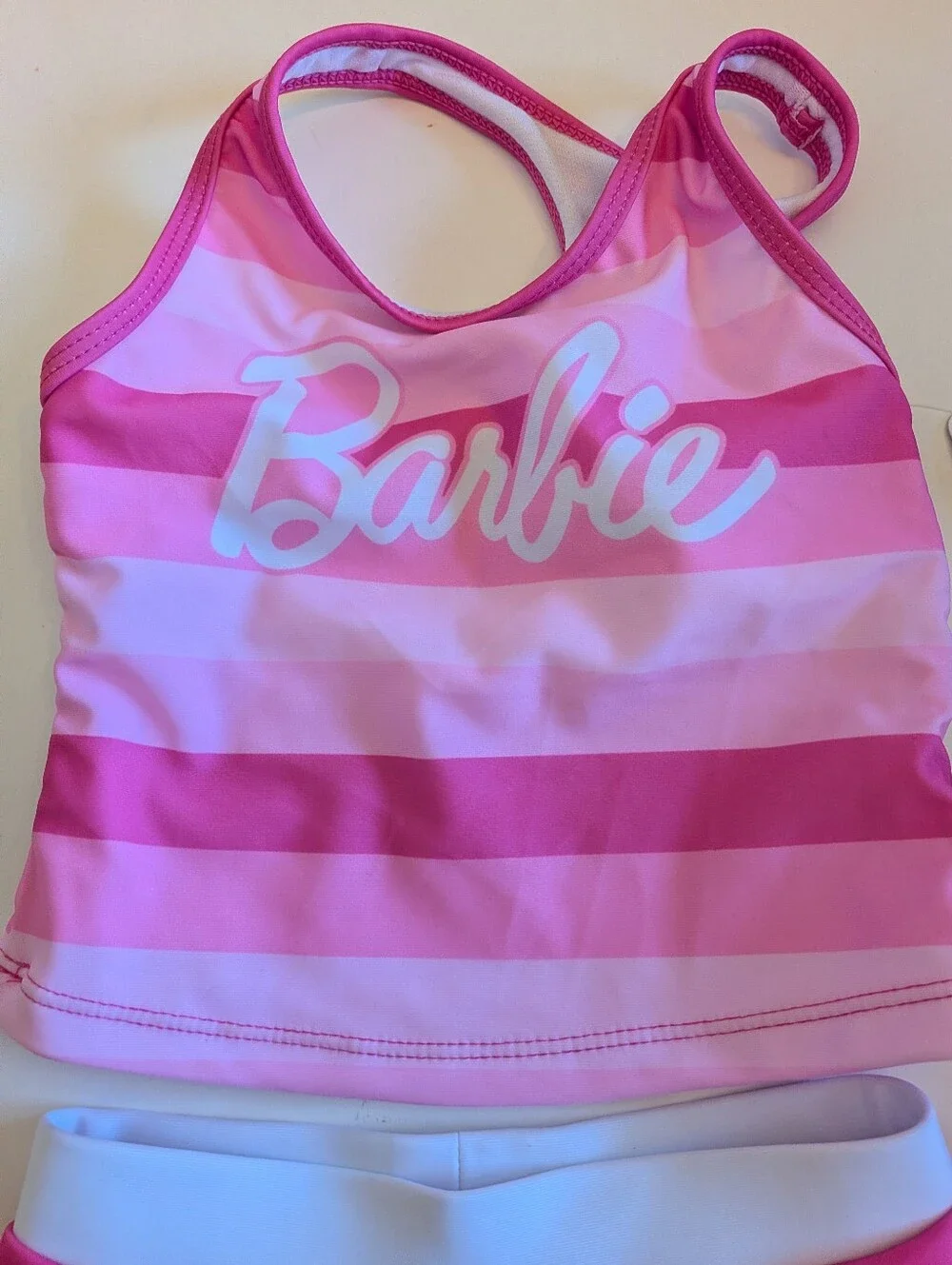 Barbie Pink Striped 2 Piece Swimsuit Or Tankini Size 4